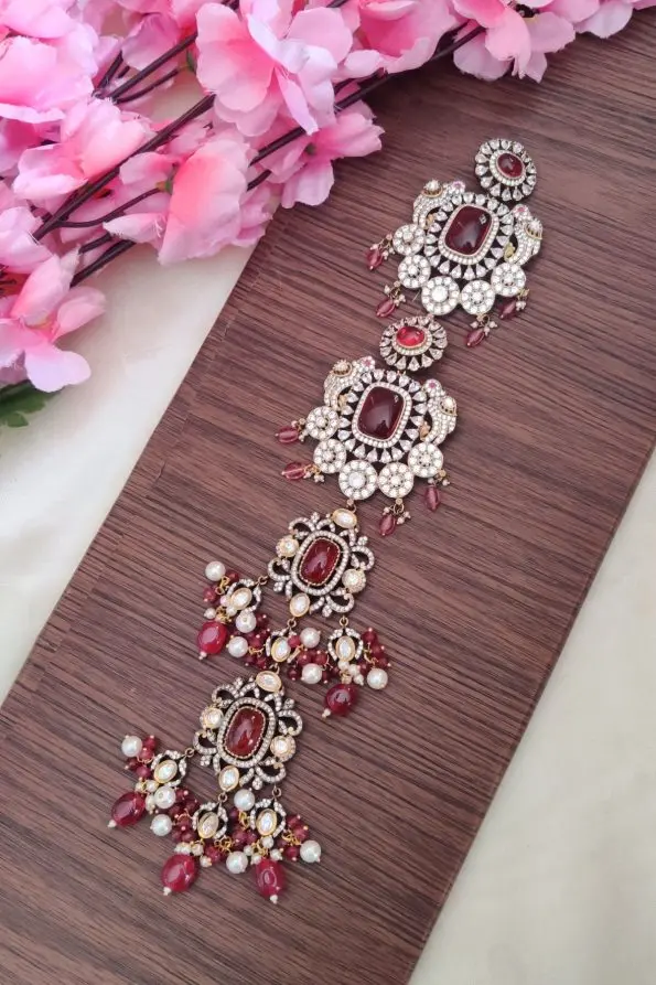 Premium Victorian Red Stone Bridal Jada